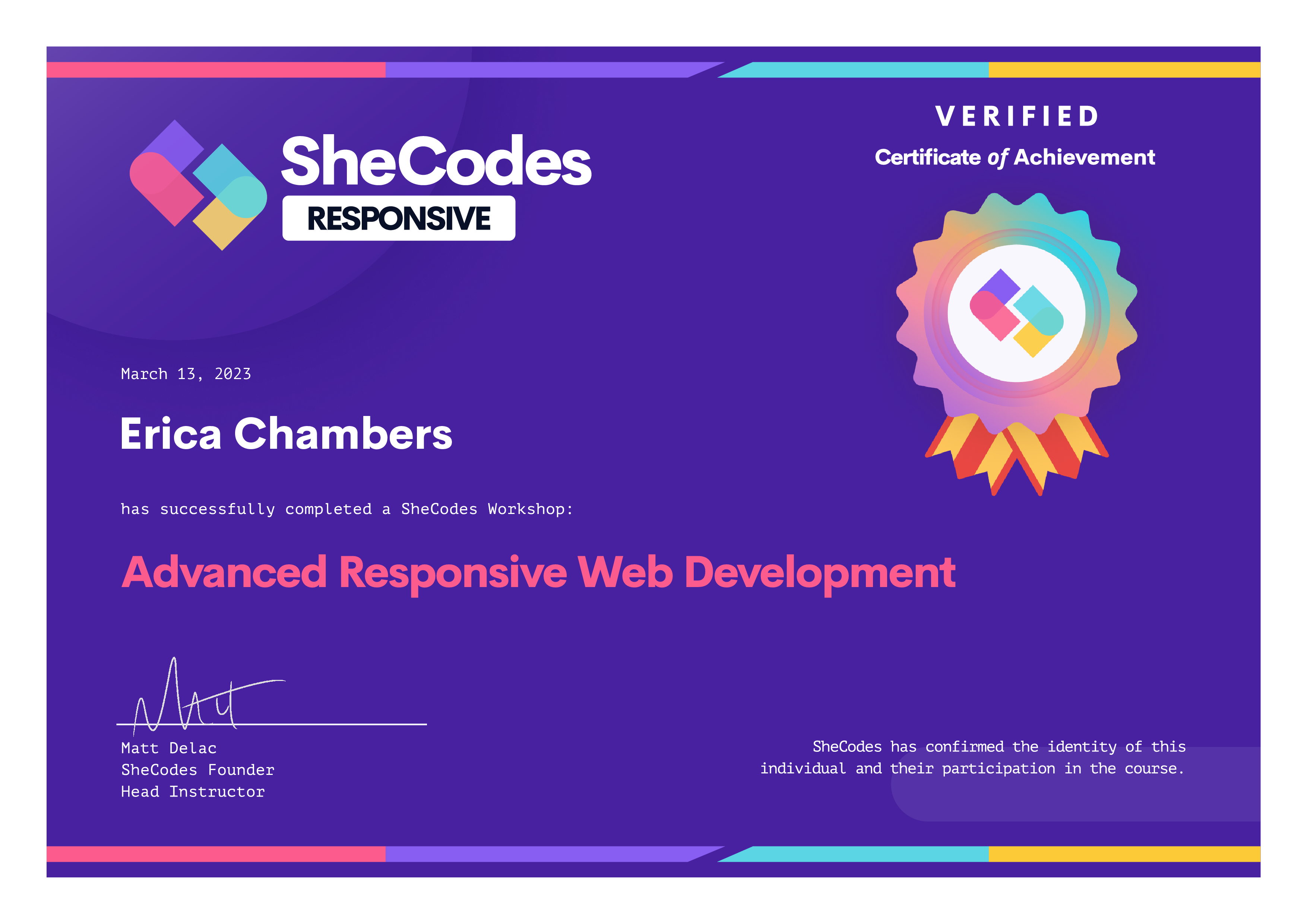 SheCodes Advanced Responsive Web Development Certificate