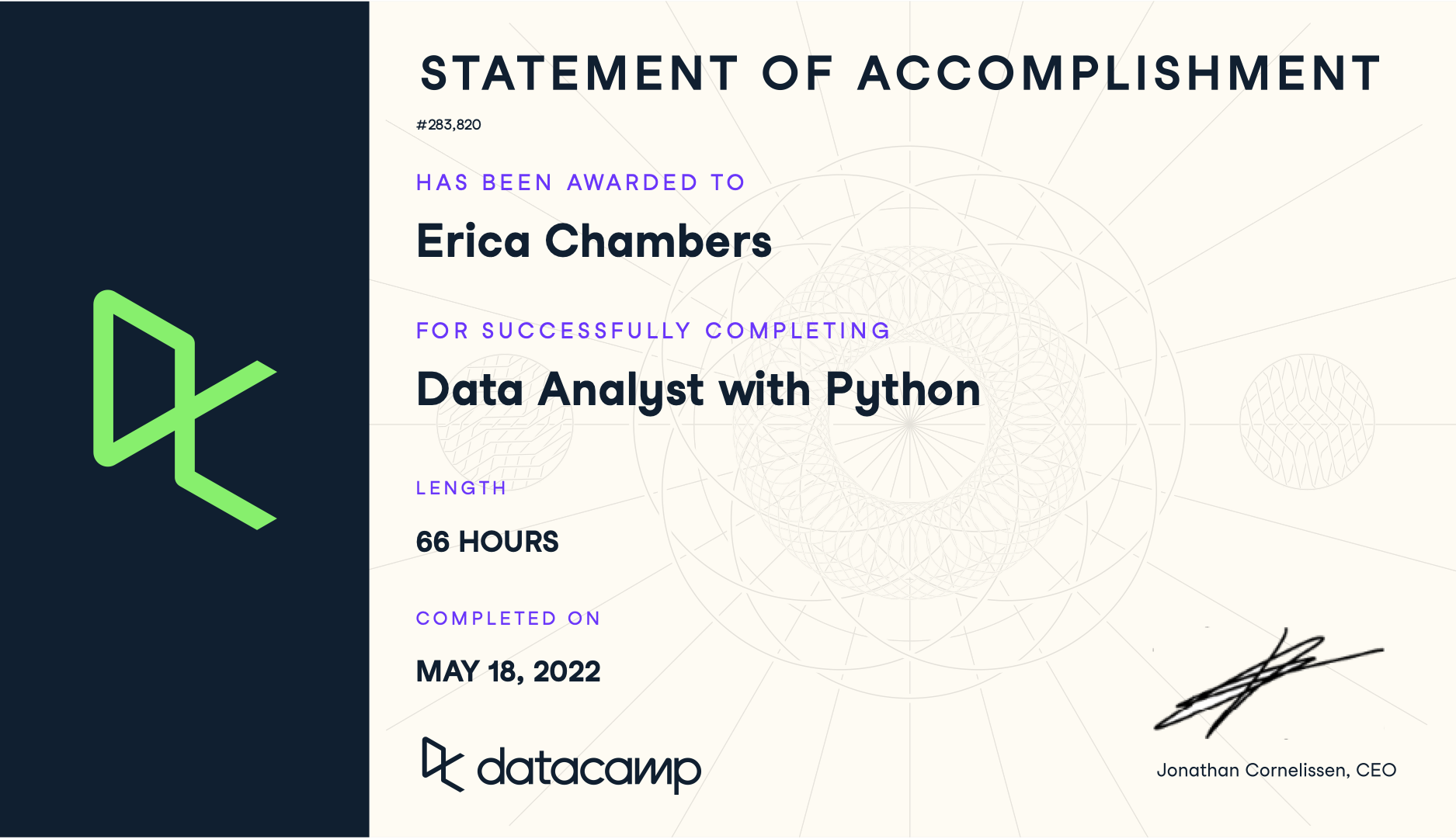 DataCamp Data Analytics Certificate