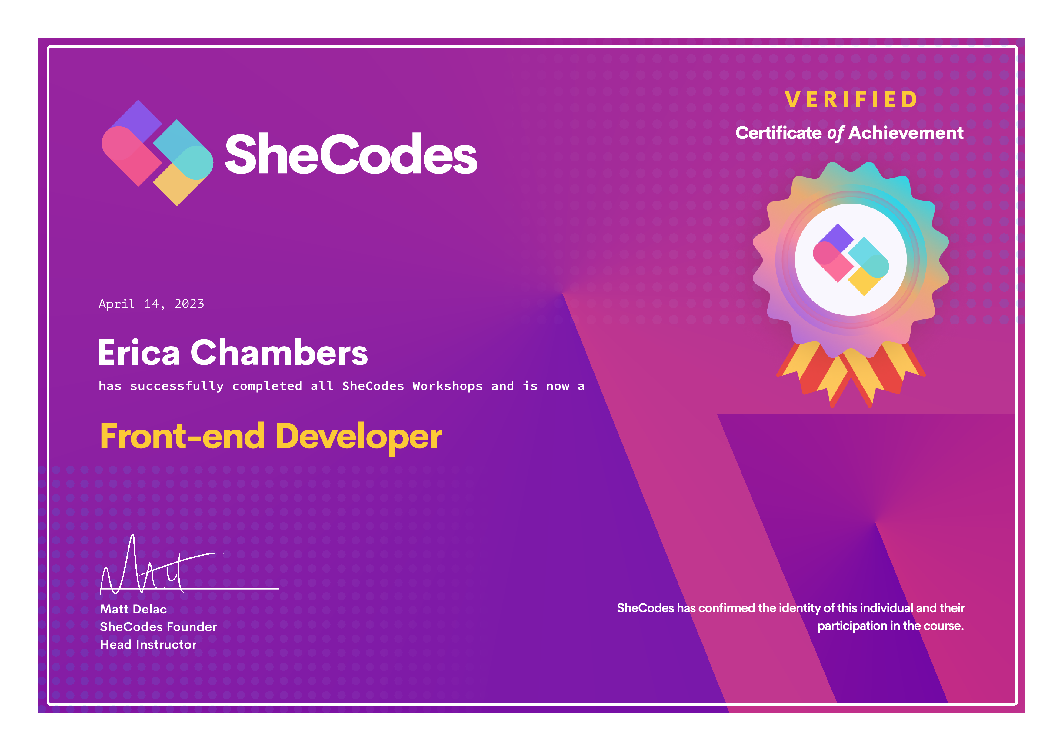 SheCodes Front-end Developer Certificate